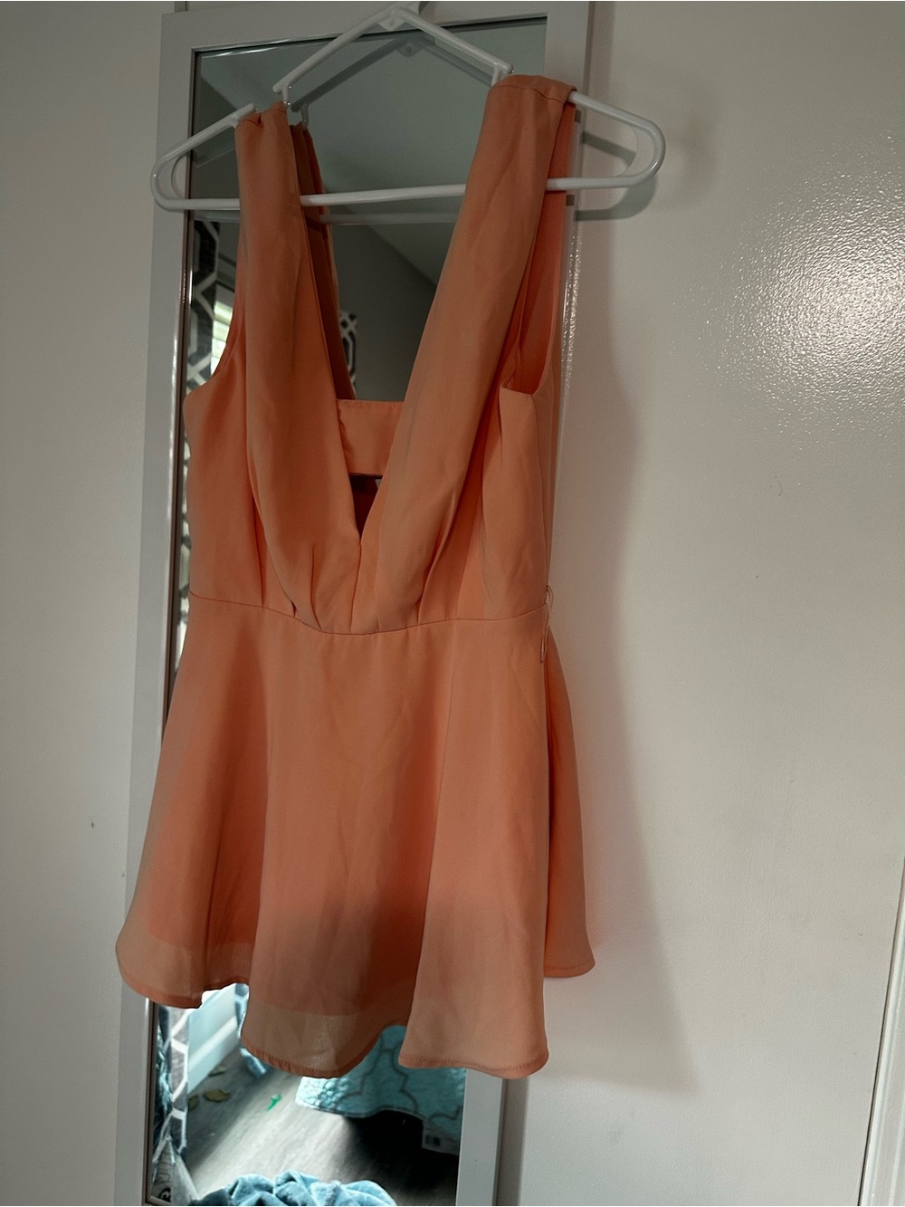 Peach V-Neck Chiffon Blouse